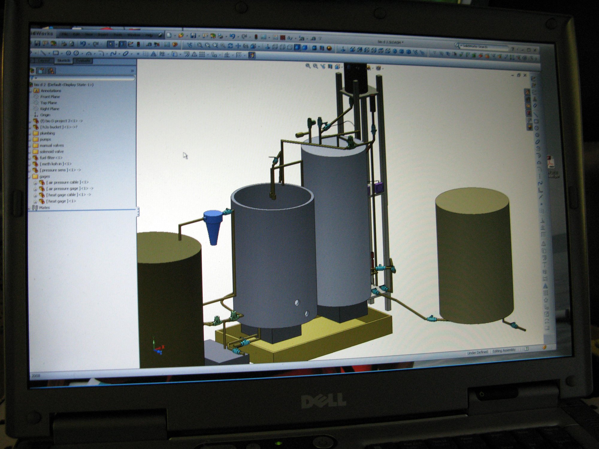 SolidWorks CAD assembly of a multi-tank biodiesel processor