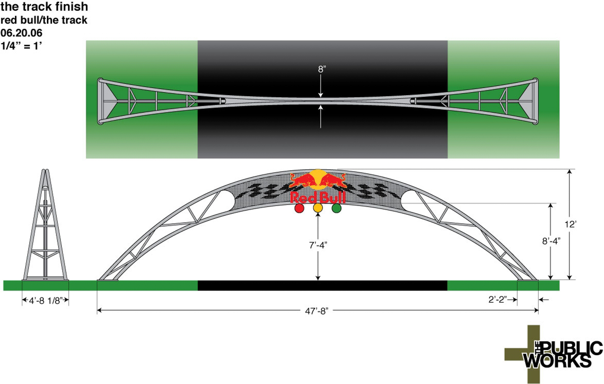 Structural drawing for the Red Bull 'The Track' finish-line arch