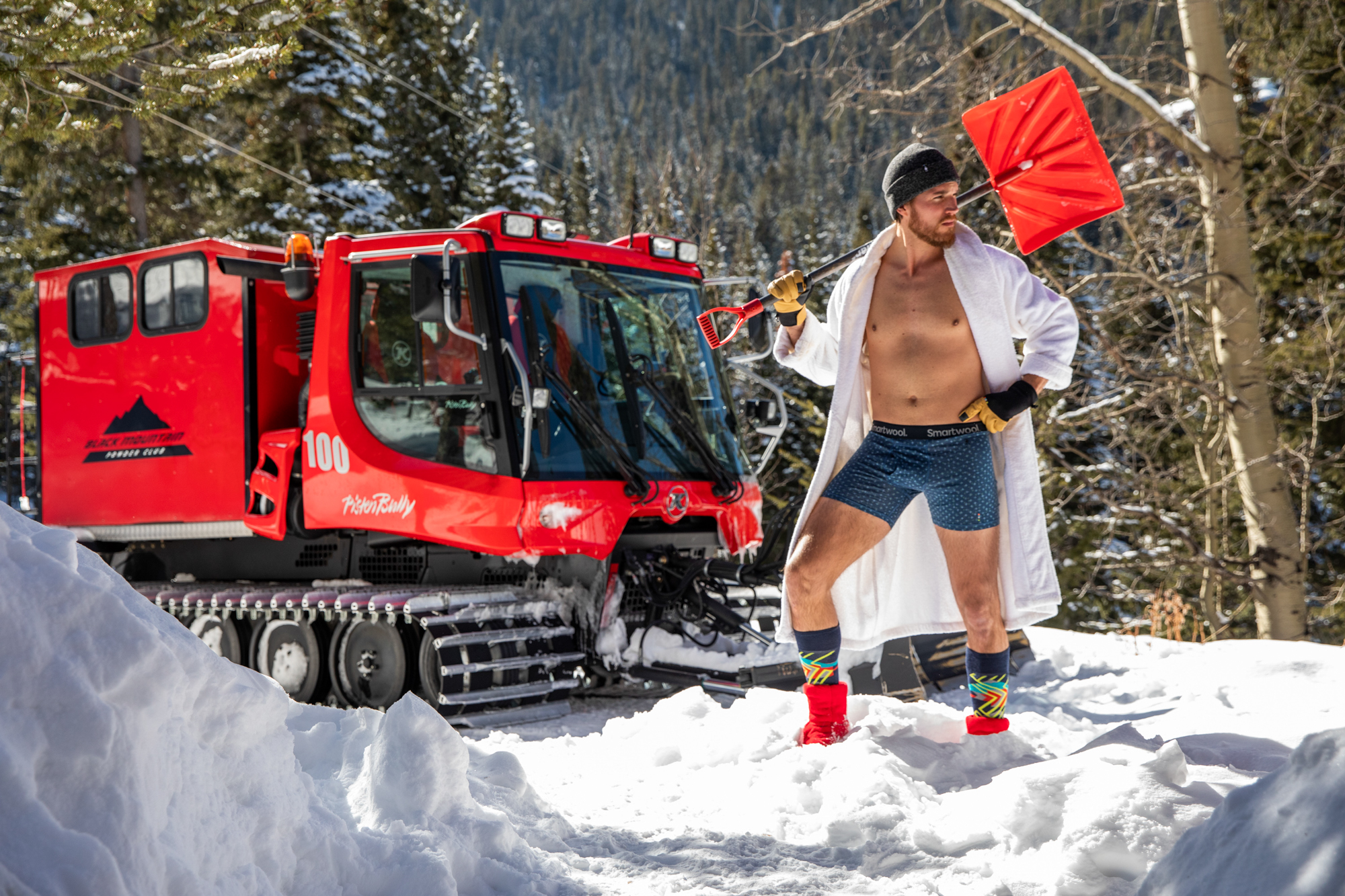 Smartwool campaign shoot with snowcat at the mountain