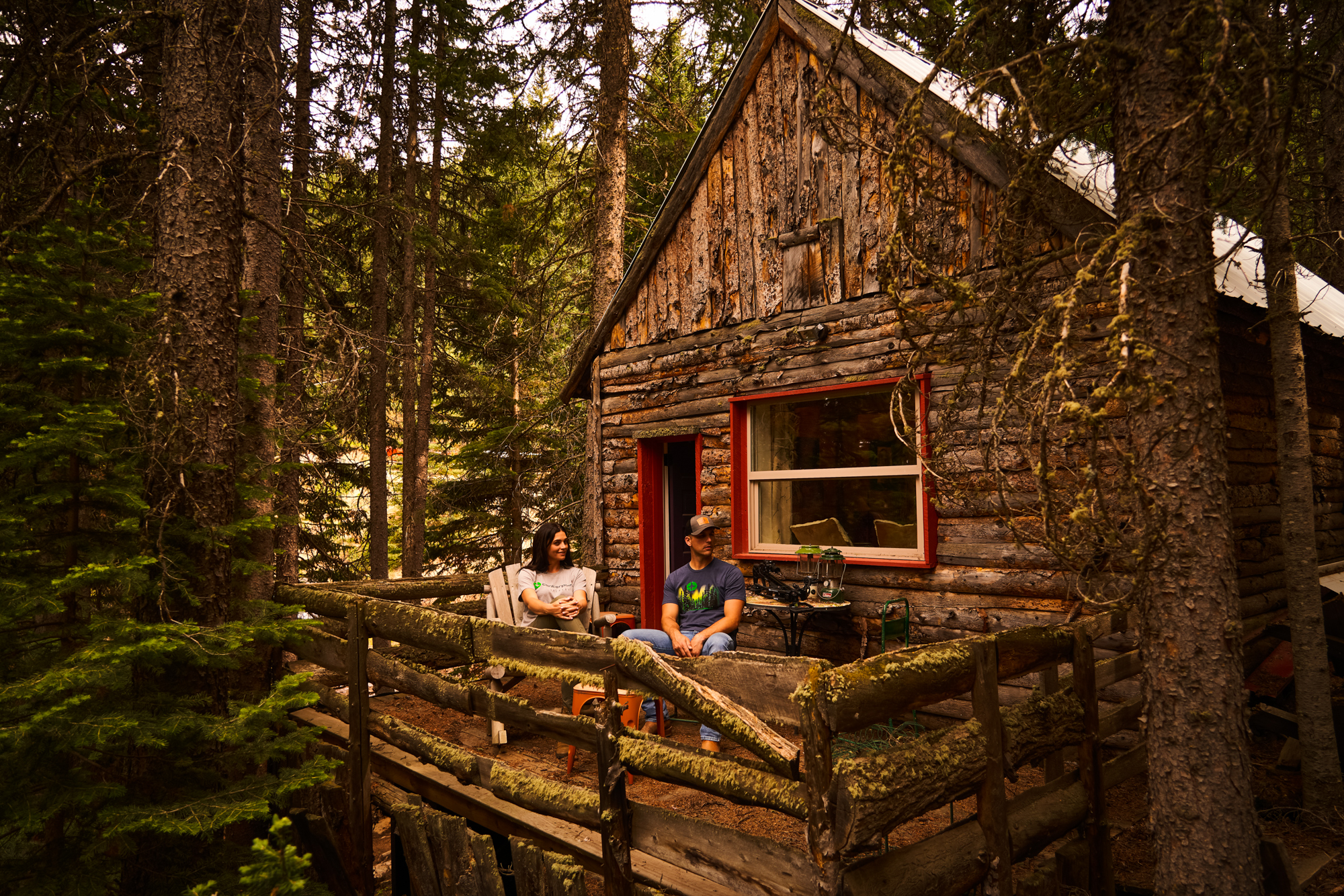 Guests on the cabin porch at the mountain